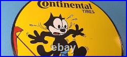 Vintage Continental Tires Porcelain Felix Cat Service Gas Pump Plate Sign