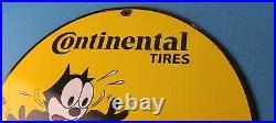 Vintage Continental Tires Porcelain Felix Cat Service Gas Pump Plate Sign