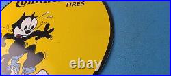 Vintage Continental Tires Porcelain Felix Cat Service Gas Pump Plate Sign