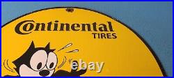 Vintage Continental Tires Porcelain Felix Cat Service Gas Pump Plate Sign