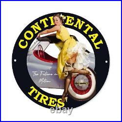 Vintage Continental Tires Service Garage Pinup Girl Porcelain Enamel Sign