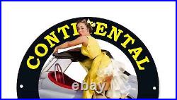 Vintage Continental Tires Service Garage Pinup Girl Porcelain Enamel Sign