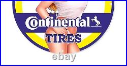 Vintage Continental Tires Service Garage Pinup Girl Porcelain Enamel Sign