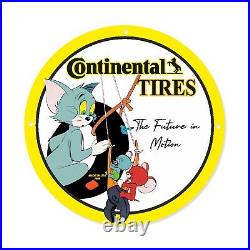 Vintage Continental Tires Service Garage Tom & Jerry Porcelain Enamel Sign