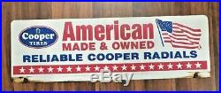 Vintage Cooper Tires American Made Double-Sided Metal Sign 38 RARE