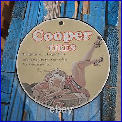 Vintage Cooper Tires Porcelain Gas Oil 4.5 Sign