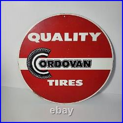 Vintage Cordovan Quality Tires Sign Painted Metal 15 1/8 Inch Original