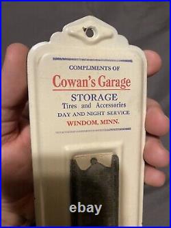 Vintage Cowan Garage Windom Minn Thermometer tin sign tire service