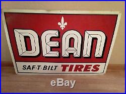 Vintage DEAN SAF-T- BILT TIRES Metal Advertising Sign Red White Black 42 x 30