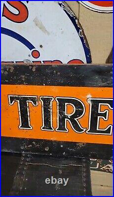 Vintage DUNLOP TIRES Sign Metal on Wood American Made Americana Patina 60 inches