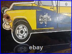 Vintage Dated 1955 Michelin Man Tires Porcelain Metal Advertising Gas Oil Sign