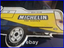 Vintage Dated 1955 Michelin Man Tires Porcelain Metal Advertising Gas Oil Sign