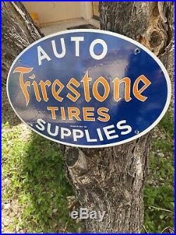Vintage Dated 53''firestone Tires'' 16.5x11 Inch Porcelain Dealer Sign