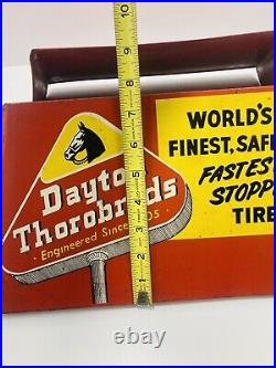 Vintage Dayton Thorobreds Tire Rack Sign 1950's Ohio Advertising Gas Oil