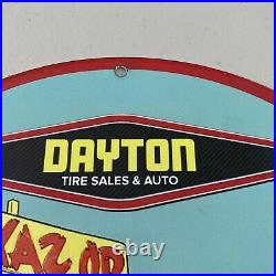 Vintage Dayton Tire Sales & Auto Porcelain Sign Gas Oil Repair Shop Pump Plate