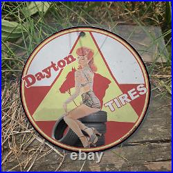 Vintage Dayton Tires Porcelain Gas Oil 4.5 Sign