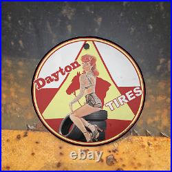 Vintage Dayton Tires Porcelain Gas Oil 4.5 Sign