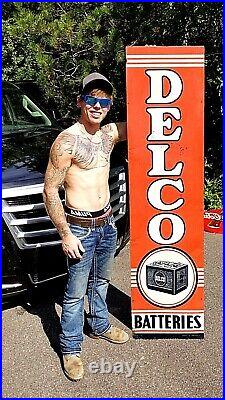 Vintage Delco Tire Battery Vertical Metal Sign Gasoline Gas Oil 71X19in