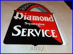 Vintage Diamond Squeegee Tire Service 27 Metal 2 Sided Gasoline Oil Flange Sign