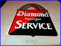 Vintage Diamond Squeegee Tire Service 27 Metal 2 Sided Gasoline Oil Flange Sign