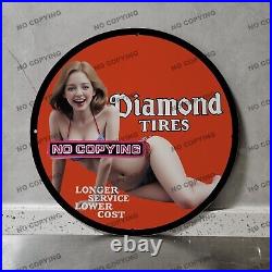 Vintage Diamond Tires Gasoline Porcelain Sign Gas Oil Petroleum Motor Pump 2