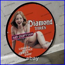 Vintage Diamond Tires Gasoline Porcelain Sign Gas Oil Petroleum Motor Pump 2