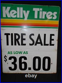 Vintage Double Sided Metal KELLY TIRES Advertising Price Sign, 36 X 30