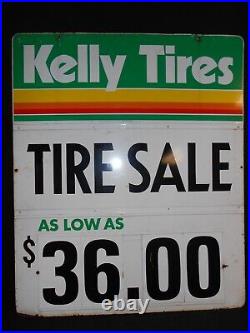 Vintage Double Sided Metal KELLY TIRES Advertising Price Sign, 36 X 30