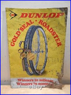 Vintage Dunlop Bicycle Tires 19 X 13 Garage Gas & Oil Station Tin Sign Rare