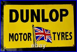 Vintage Dunlop Motor Tires Tyres 24 Porcelain Sign Car Gas Oil Gasoline Engli