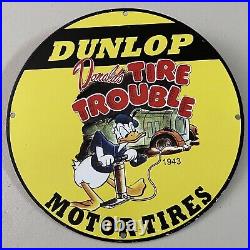 Vintage Dunlop Motorcycle Tires Porcelain Gas Oil Bike Service Shop Ad Pump Sign