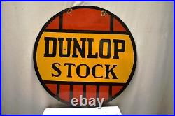 Vintage Dunlop Stock Tire Advertising Sign Board Porcelain Enamel Double Sided