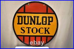 Vintage Dunlop Stock Tire Advertising Sign Board Porcelain Enamel Double Sided
