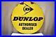 Vintage-Dunlop-Tire-Sign-Board-Porcelain-Enamel-Double-Sided-Round-Yellow-Rare-01-soi