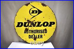 Vintage Dunlop Tire Tyres Sign Porcelain Enamel Double Sided Round Shop Displa1