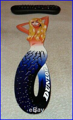 Vintage Dunlop Tires Blond Mermaid Woman Diecut 15 Metal Tire Gasoline Oil Sign