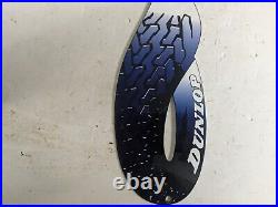 Vintage Dunlop Tires Porcelain Metal Gas Pump Sign Brown Hair Die Cut