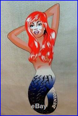 Vintage Dunlop Tires Red Head Mermaid Woman Die-cut 30 Metal Gasoline Oil Sign