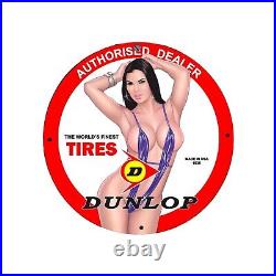 Vintage Dunlop Tires Service Garage Pinup Girl Porcelain Enamel Sign