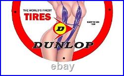 Vintage Dunlop Tires Service Garage Pinup Girl Porcelain Enamel Sign