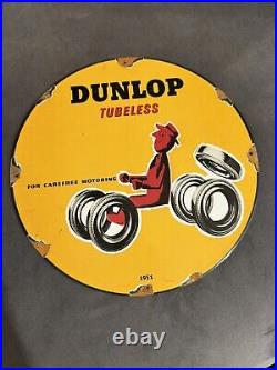 Vintage Dunlop Tubeless Tires Service Heavy Steel Quality Sign