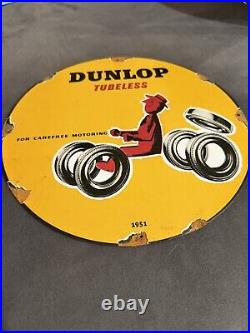 Vintage Dunlop Tubeless Tires Service Heavy Steel Quality Sign