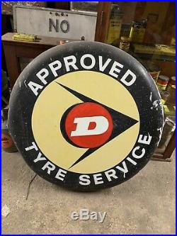 Vintage Dunlop Tyre Advertising Sign Petrol Oil Automobilia Alloy Enamel Old