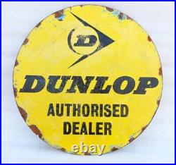 Vintage Dunlop Tyre Authorised Dealer Shop Display Porcelain Enamel Sign Board