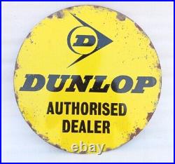 Vintage Dunlop Tyre Authorised Dealer Shop Display Porcelain Enamel Sign Board