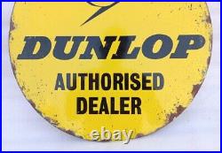 Vintage Dunlop Tyre Authorised Dealer Shop Display Porcelain Enamel Sign Board