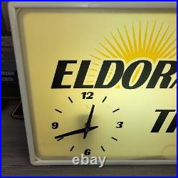 Vintage ELDORADO TIRE ILLUMINATED 1980s SIGN CLOCK Working 21 x 14 advertising