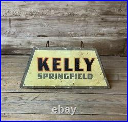 Vintage Early Original KELLY SPRINGFIELD TIRES Metal Tin Display Stand Sign