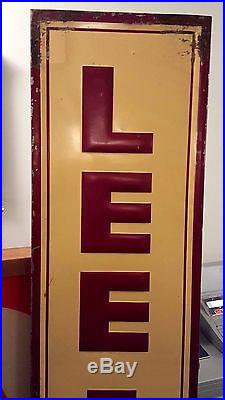 Vintage Embossed LEE TIRES Vertical Advertising Sign w Wood Back Frame