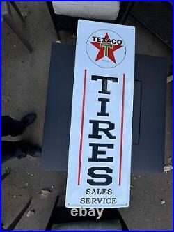 Vintage Embossed Metal Texaco Tires Service USA Sign 42x14